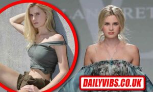 Mason Grammer posing at a fashion event wearing stylish outfit, showcasing her modeling career